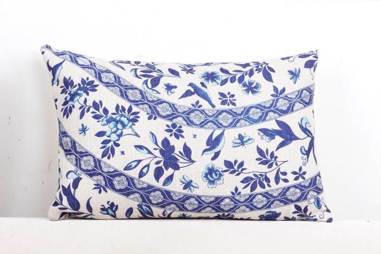 Blå og hvid kina blomst boligindretning pude pude/pynte hør bomuld sofa puder/bil pyntepuder: E 30 x 50cm