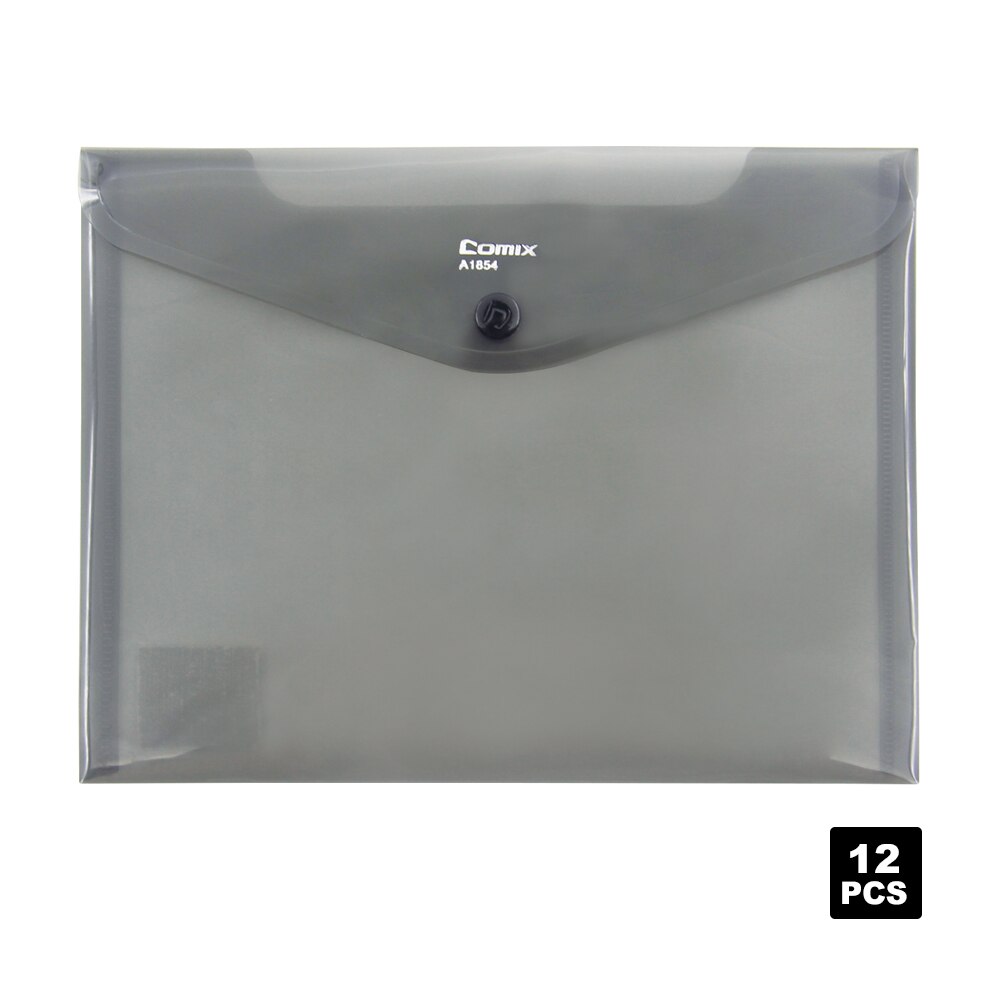 Comix A5 Button Document Bag Paper File Folder Stationery Envelop Folder Transparent Colors,12pcs for 1pack，A1854