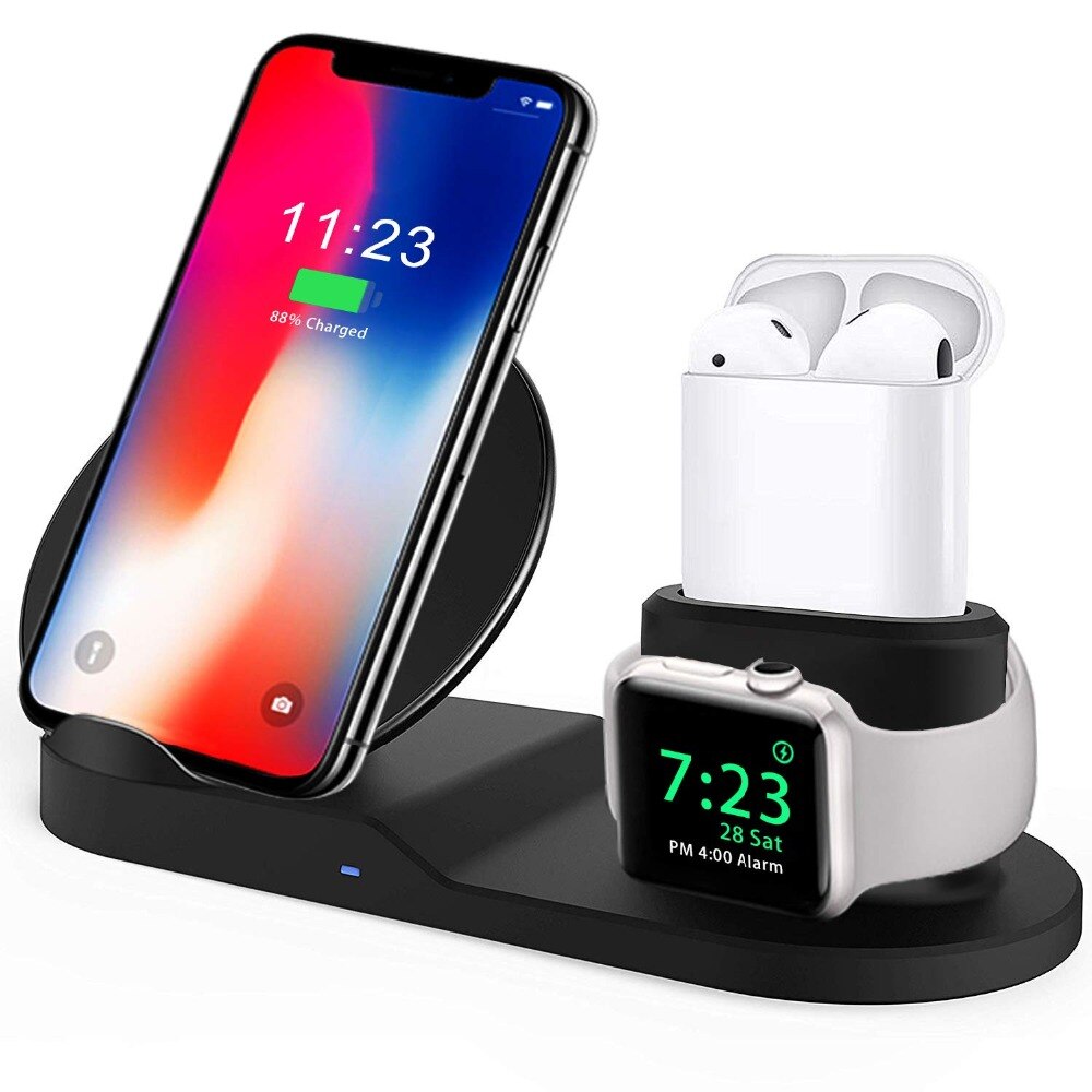 3 In 1 Draadloze Dock Voor Apple Horloge Charger Station Qi Snelle Stand Voor Airpods Iphone 12 11 10 9 iwatch 3 4 5 6 Charger-Wit