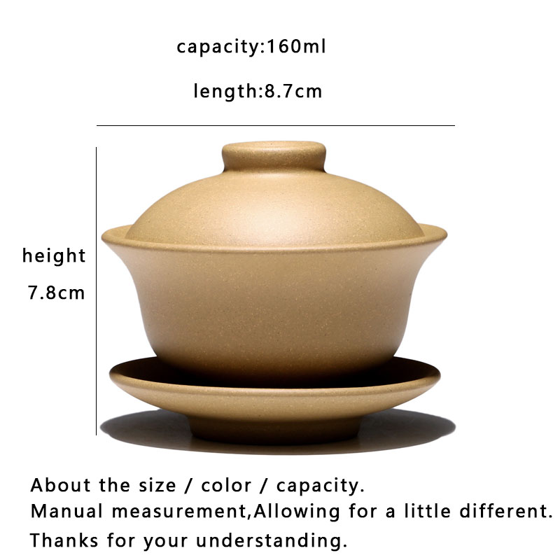 Yixing Gaiwan 160ml çay kase doğal mor kil çay kasesi ana bardak kapağı fincan tabağı seti Kung Fu çay seti Teaware konteyner teapo