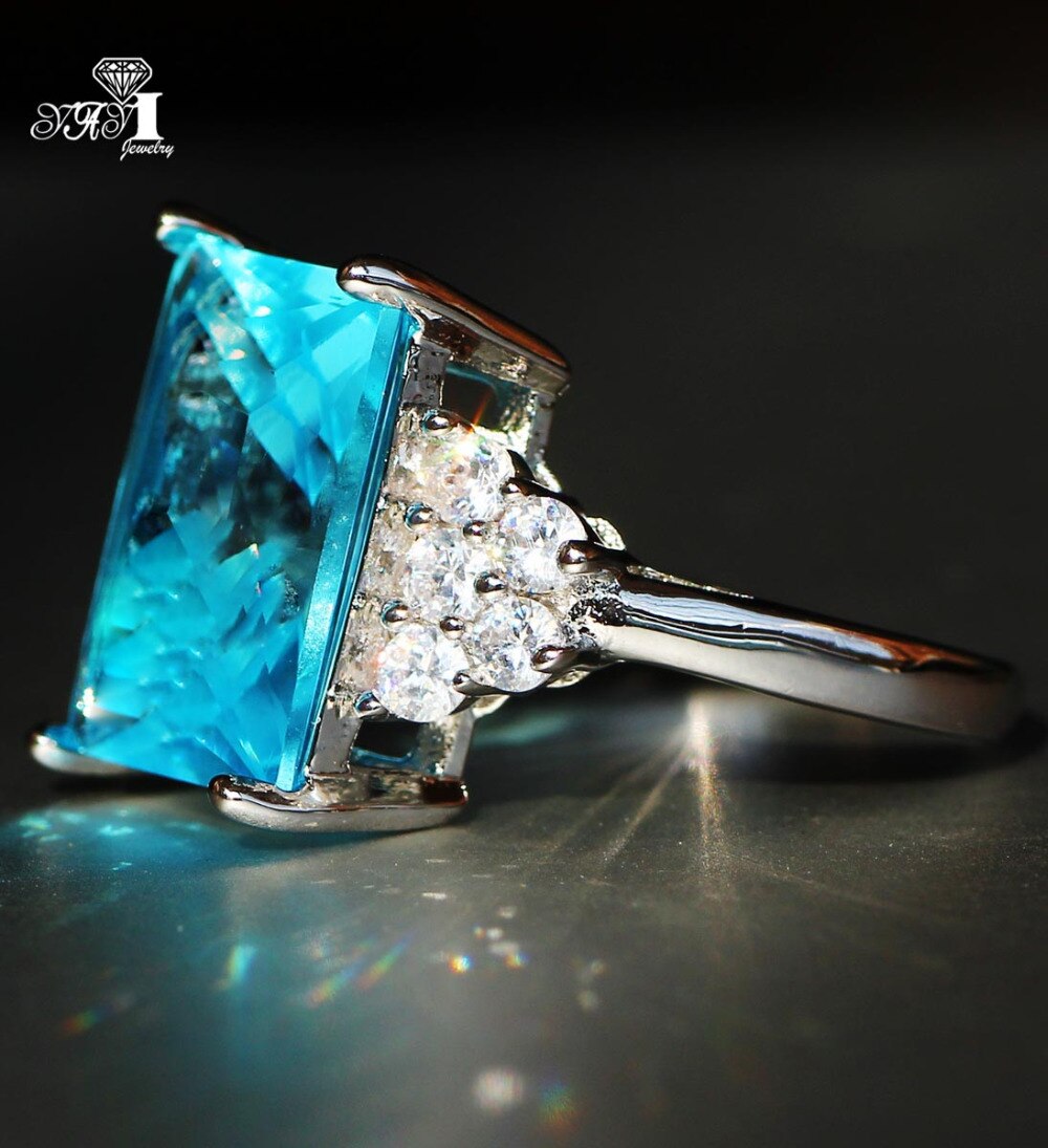 YaYI Schmuck Prinzessin schneiden 5,9 CT Meer blau Zirkon Silber Farbe Verlobungsringe hochzeit Partei Schellt
