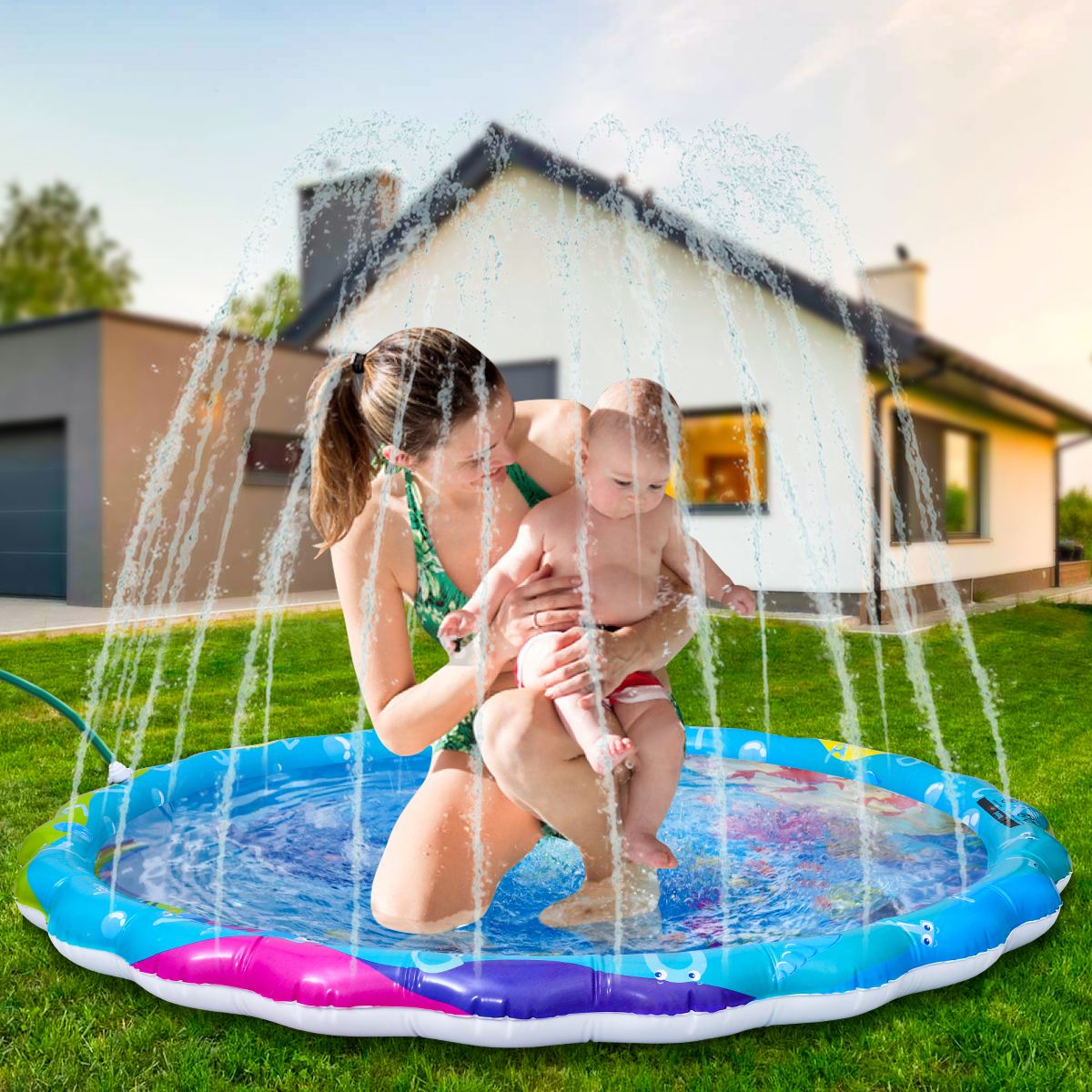 IBASETOY PVC Splash Play Mat Water Playing Toy Sprinkler Water Spray Toy Pad For Outdoor Pool Garden Park