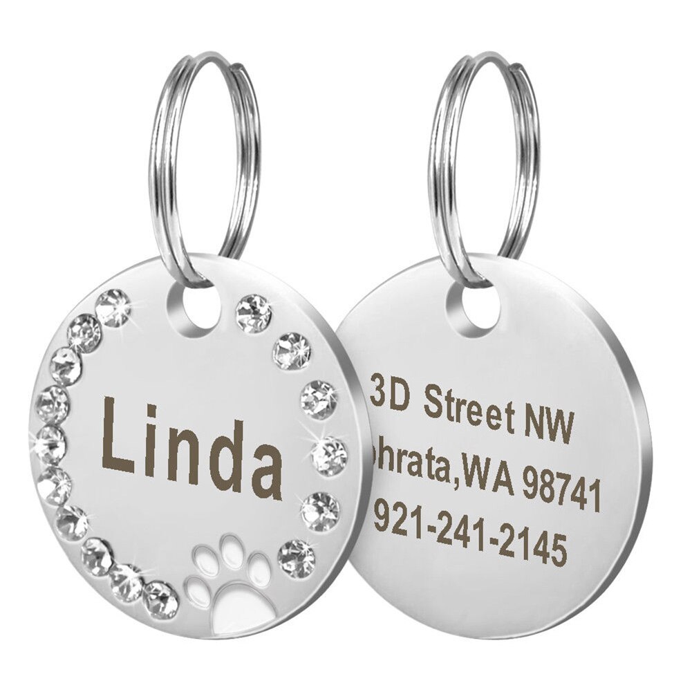 Placa de identificación de perro en blanco DIY, 25mm, accesorios para Collar de perro mascota, identificación de gato, etiqueta de identificación de acero inoxidable, etiquetas de nombre de pata de hueso antipérdida: Blanco