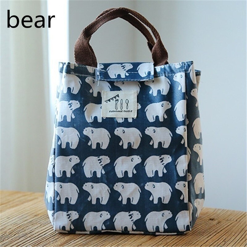 Sac de pique-nique de bande dessinée sac à déjeuner isotherme Bento alimentaire poche de pique-nique déjeuner en plein air conteneur toile sacs de maman pour les femmes enfants: Bear