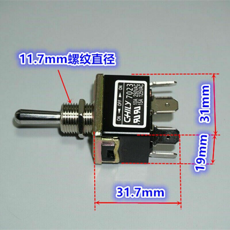 CHILY 7023 Toggle Switch 10A250VAC 15A125VAC 6PIN ON/OFF/ON Rocker Toggle Switch