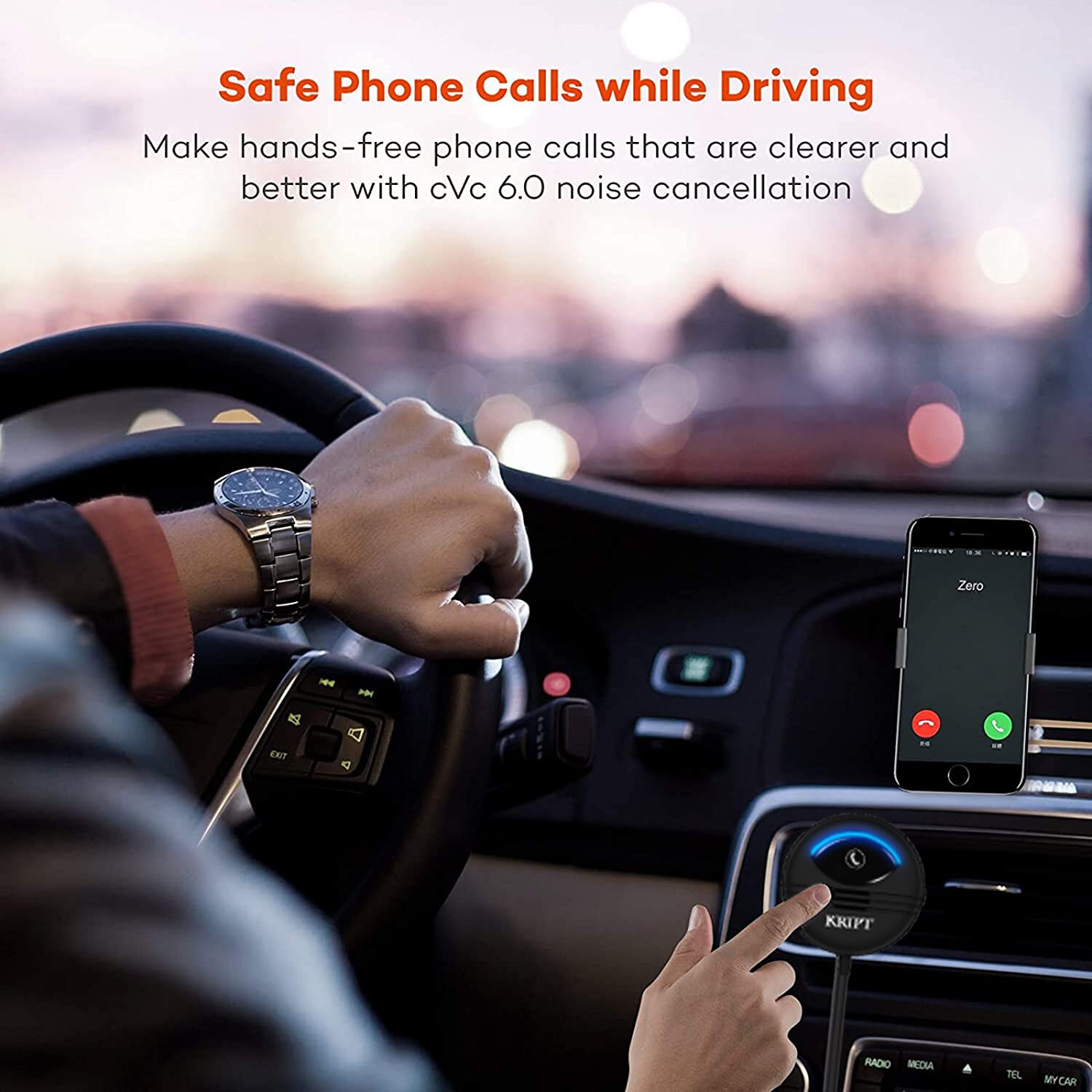 Kript Bluetooth 5.0 Car Kit Handsfree Receiver can connect two mobile phones support APTX