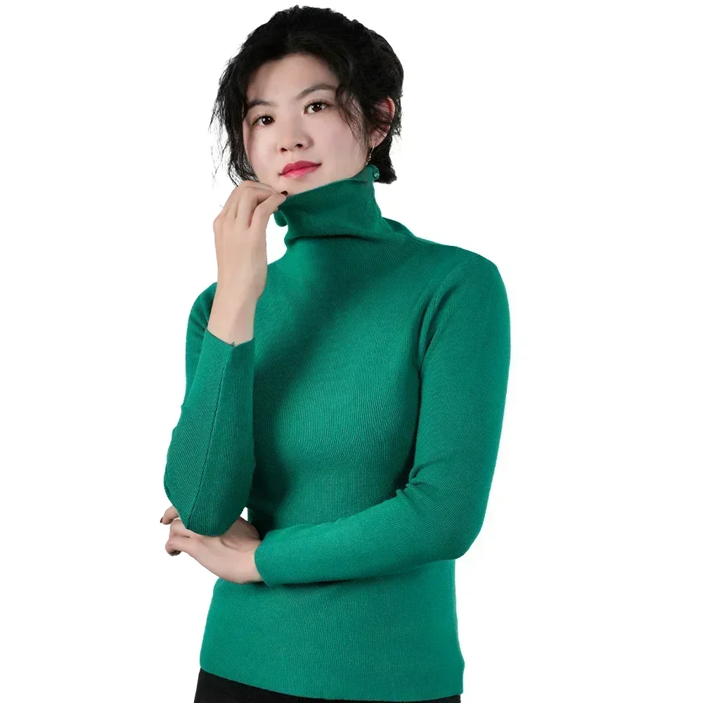Damegenser vinter varm strikkeplagg med høy krage langermet slanke gensere dame termotopper klær pullover polohalsgensere: Rosa