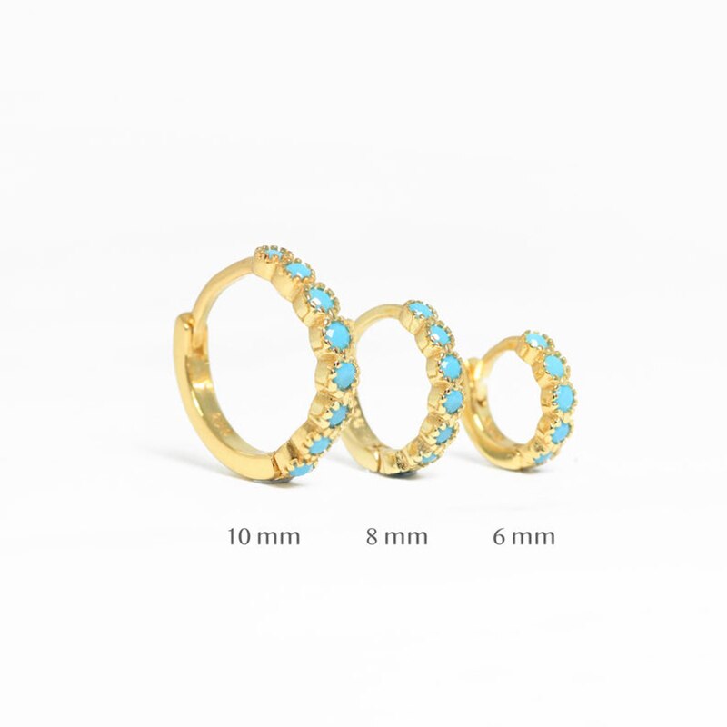 925 Sterling Silver Huggies Pendientes Turquois Piercing Hoop Earring For Women Girls Round Circle Earrings Jewellry: Gold Color / 10mm