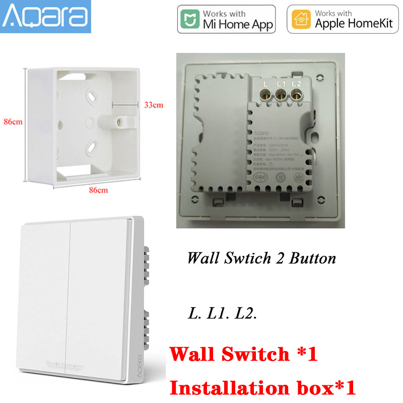 Aqara-Interruptor de pared inteligente D1, interruptor inalámbrico de un solo cable de fuego, cero fuego, ZigBee, Control de luz inteligente para Mihome: D1 Live Line 2key