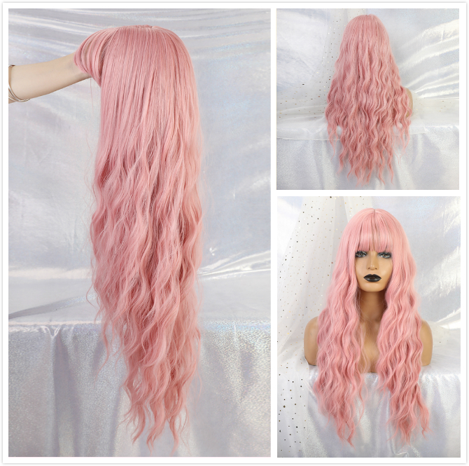 ALAN EATON Long Wavy Women Wigs High Temperature Fiber Synthetic Wigs Long Hair Cosplay Wigs Pink Wig with Bangs Lolita Cosplay: LC222-1