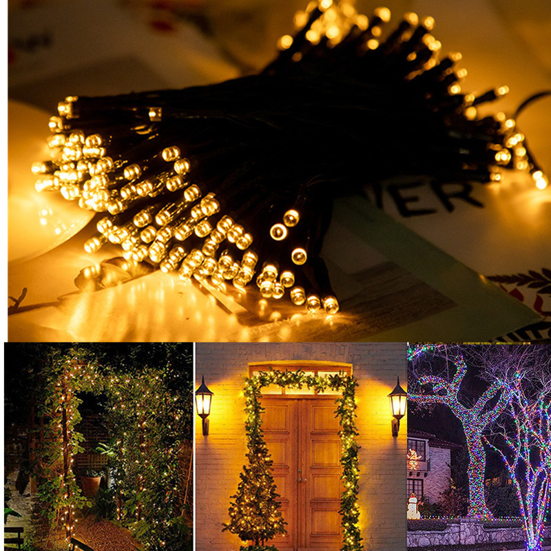 Guirnalda de luces LED solares, 8 modos de iluminación, tira de luces parpadeante impermeable para exteriores, para decoración de fiestas en el jardín, árboles y vacaciones
