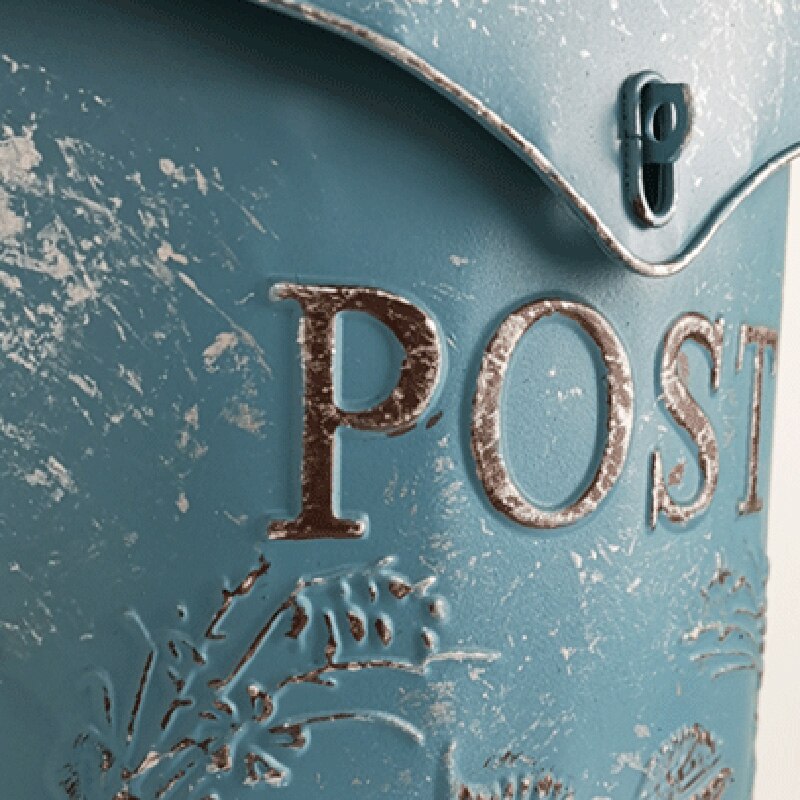 European Style Iron Retro Mailbox Blue Mailbox