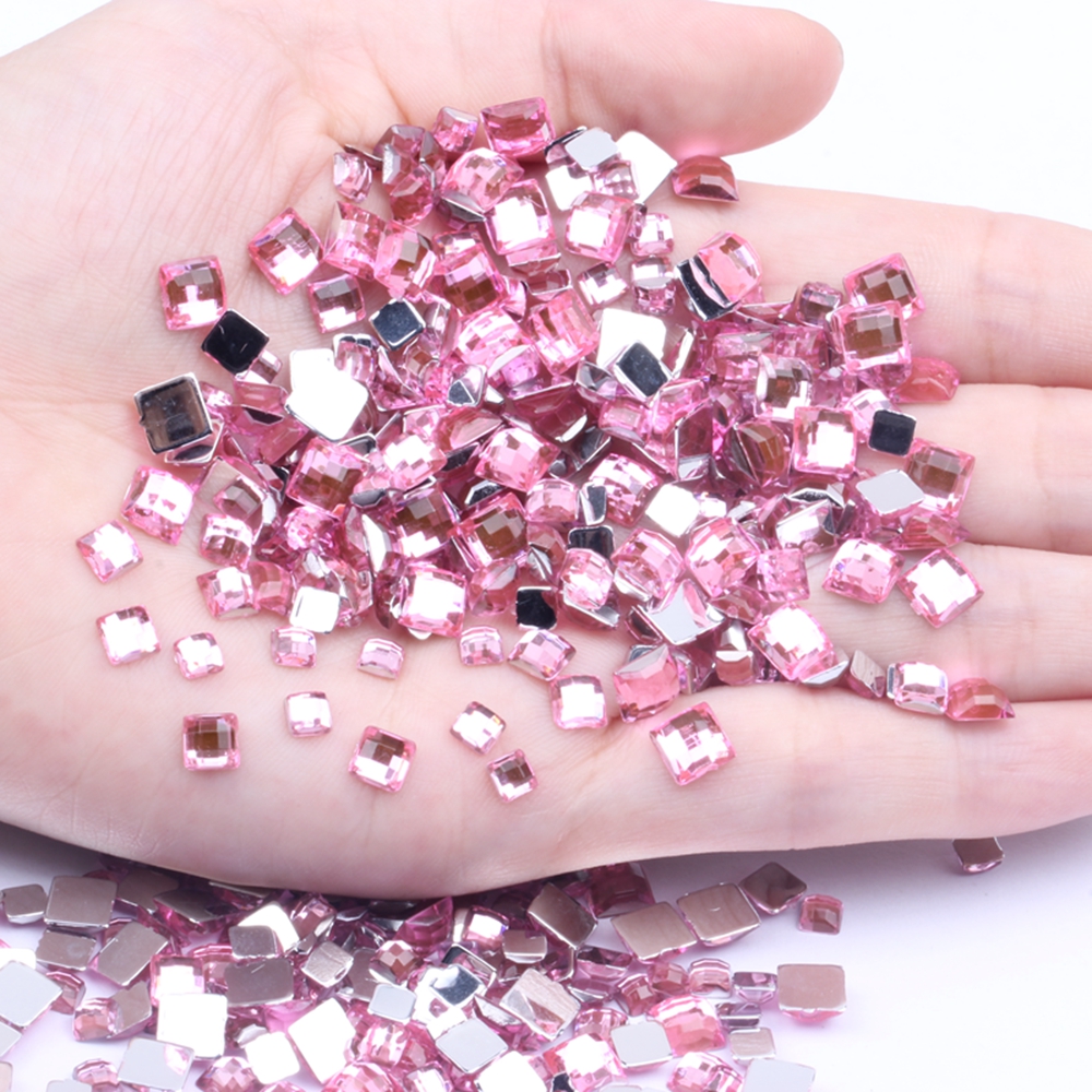 Strass acrílico formato quadrado 30 peças 12mm parte traseira plana terra facetas muitas cores cola traseira plana em contas diy decoração de arte de unha: 03 light pink