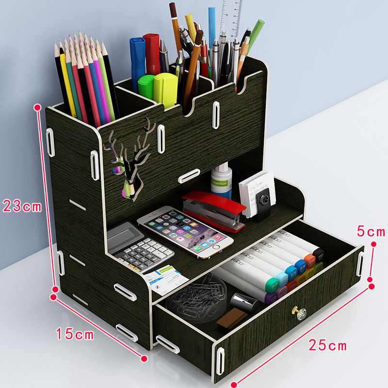 Ayane pen blyantholder modtager boks desktop lærings penholder kontor skrivebord organisator opbevaring rack leverer træ: A-sort