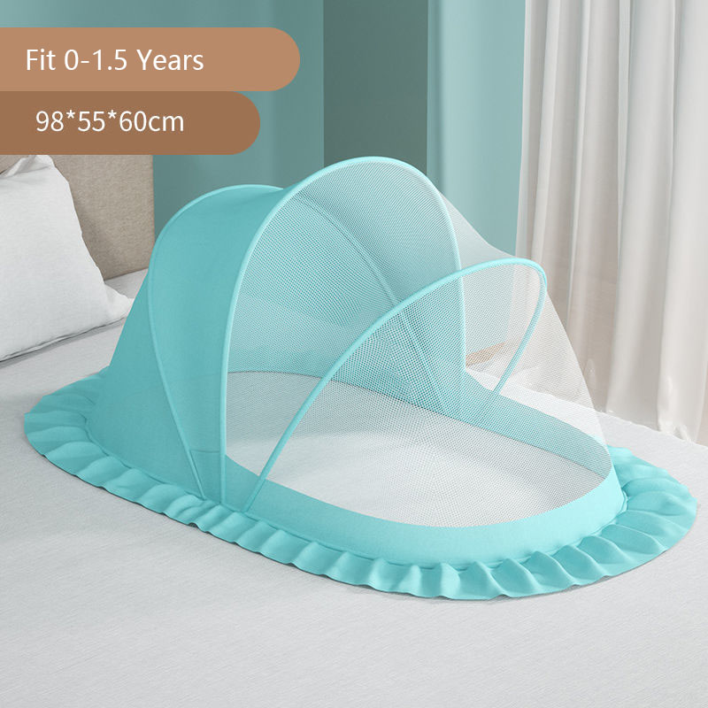 Summer Mosquito Net Baby Newborn Canopy Bed Net Stand Infant Cot Dome Mosquito Net Hang Bed Curtain Support Foldable Crib Tent: black