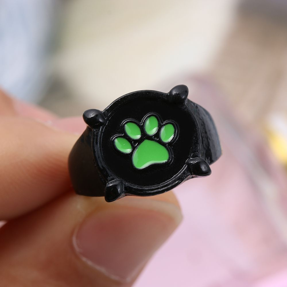 Unisex Kat Cartoon Green Paw Print Dier Zwarte Kat Ring Mode-sieraden Ringen Punk Sieraden