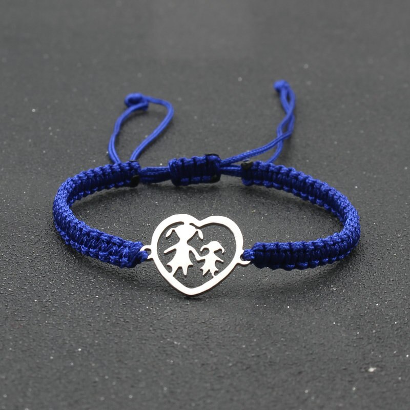Ręcznie plecione liny bransoletka ze stali nierdzewnej w kształcie serca matka i córka uroku bransoletki dla kobiet biżuteria mankiet Pulsera
