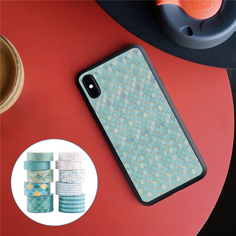 10Pcs Blauwe Golf Washi Tape Set Goudfolie Afplakband Decoratief Papier Tape Voor Scrapbook Cadeaupapier Diy Decor craft Supplies