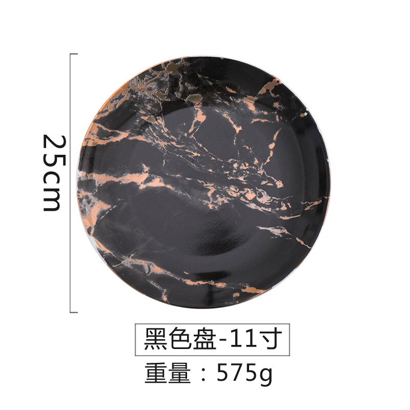 Marble Ceramic Dinner Plates Set Gold Inlay Porcelain Dessert Plate Steak Salad Snack Cake Plates Tableware: 10 Inch plate D