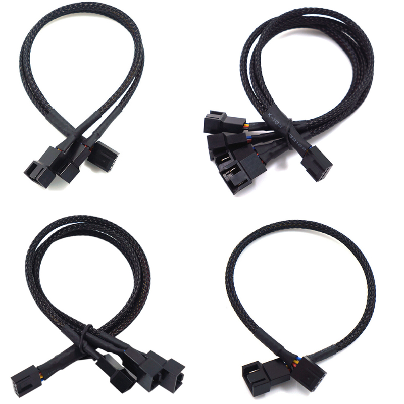 4 -polig pwm-fläktkabel 1 to 4/3/2/1- vägs splitter svart sleeved 27cm förlängningskabelkontakt pwm-förlängningskablar