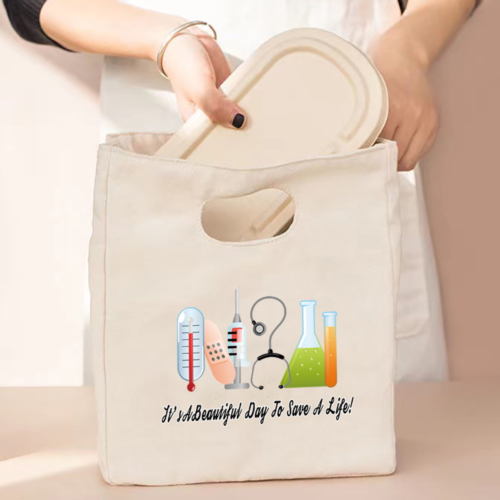 Płótno termiczna torba na lunch 2022 kobiet torba na pikniki biuro podróży dzieci nadruk z pielęgniarką organizator eco shopper torby do przechowywania torebki: Nurse010