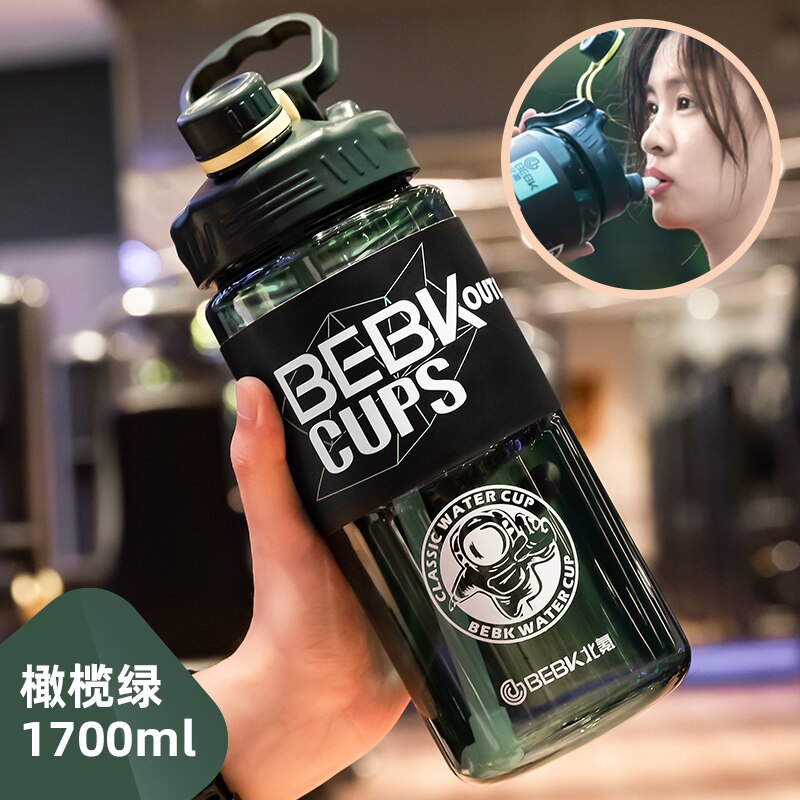 Sturdy Sports Water Bottle with Straw BPA FREE Waterbottle 2L 3L Larger Water Bottl Fitness Portable Drink Bottles Travel Kettle: Green 1700ml