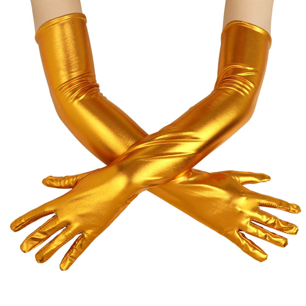 Gant Long en cuir Sexy, brillant, Punk Rock Hip Hop mitaines, Jazz Disco gants lumineux, Bar Cosplay Costumes accessoires 1 pièce: yellow gold