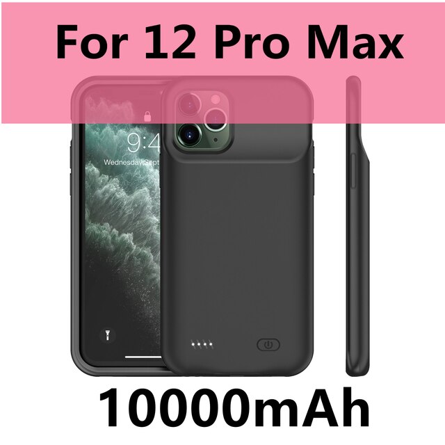 10000mAh Battery Charger Case For iPhone 11 12 Pro Max for iPhone 6 6S 7 8 Plus 7p 8p XR X S MAX SE 2 Power Bank Charging Cover: Black For 12 Pro Max