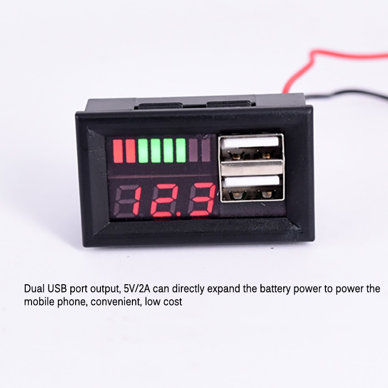 Mini Voltage Meter Tester Led Digitale Display Voltmeter Panel Voor Dc 12V Motorfietsen Voertuigen Dual Usb 5V2A Uitgang