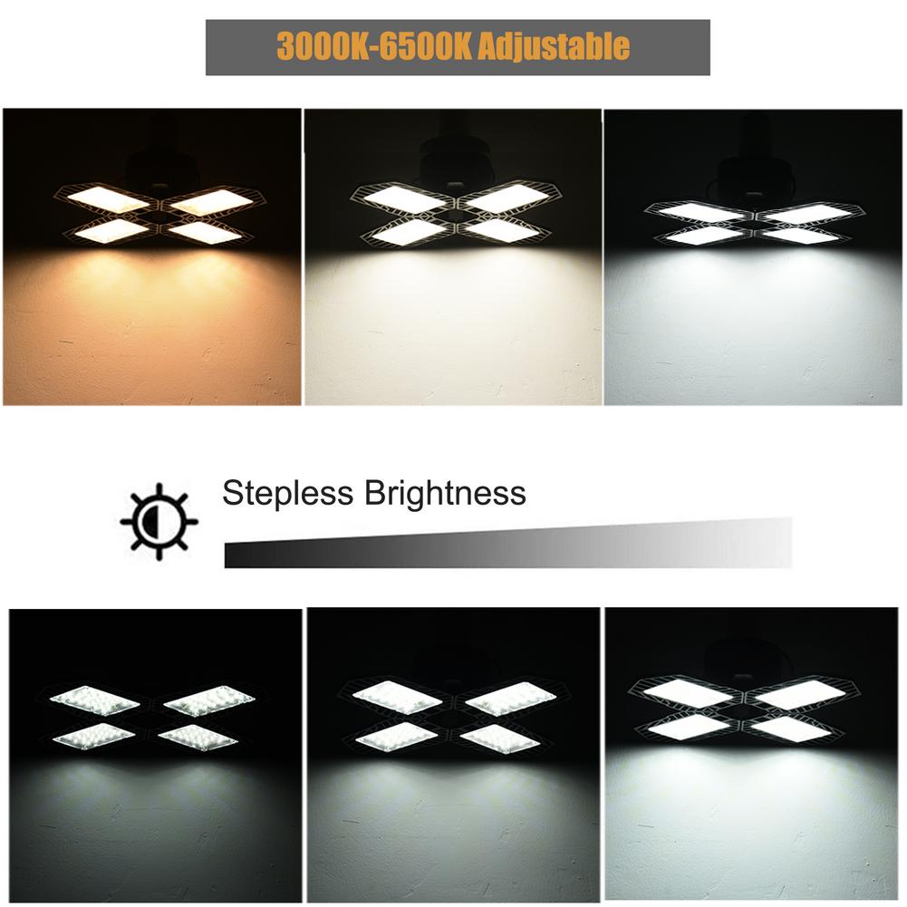 100W Garage Light Remote Control Bluetooth APP Control 3000K-6500K 10000LM Four Leaf Dimmable Adjustable Smart Folding Light