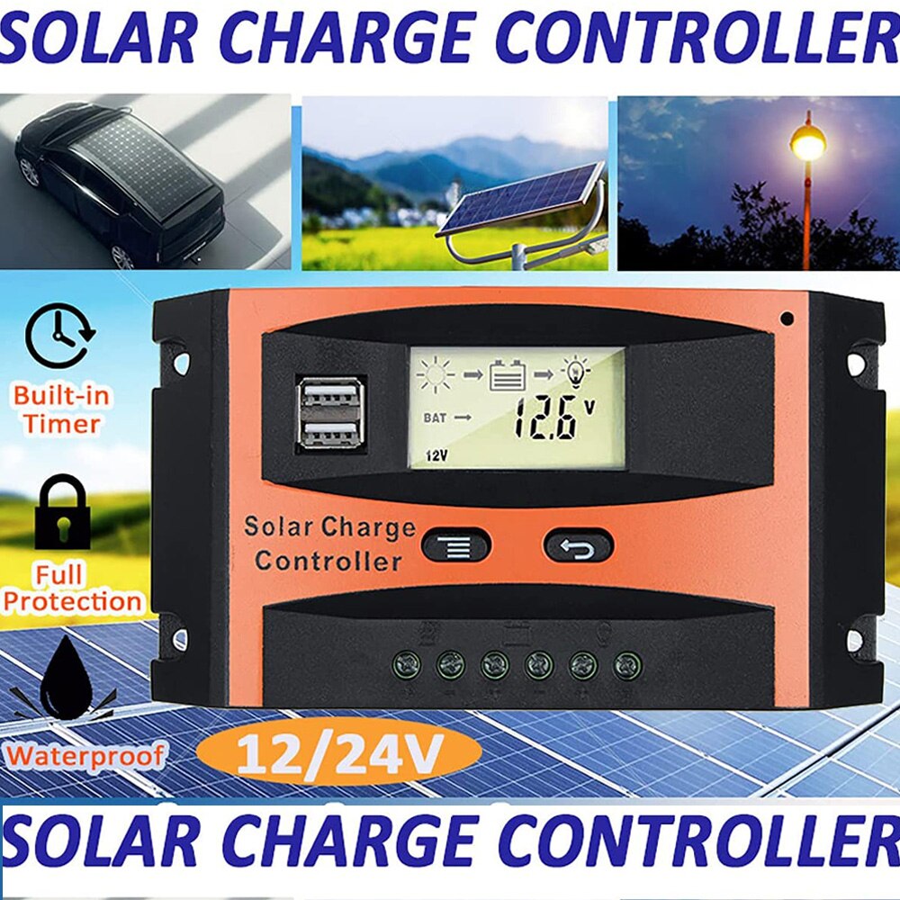 Solar Charge Controller 12V 24V 20A 30A Solar Panel Regulator Inverter LCD Display for Gel Sealed Flooded and Lithium Battery.