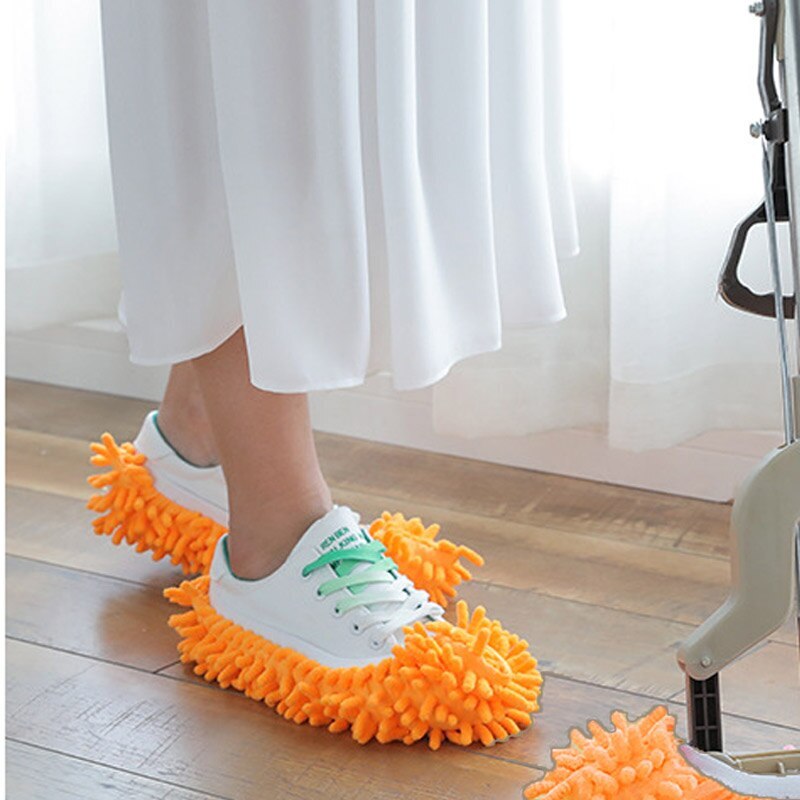 Unisex lavable polvo zapatillas mopa zapatos microfibra limpieza casa zapatillas mopa multifuncional limpieza de suelo zapatos cubierta: Orange