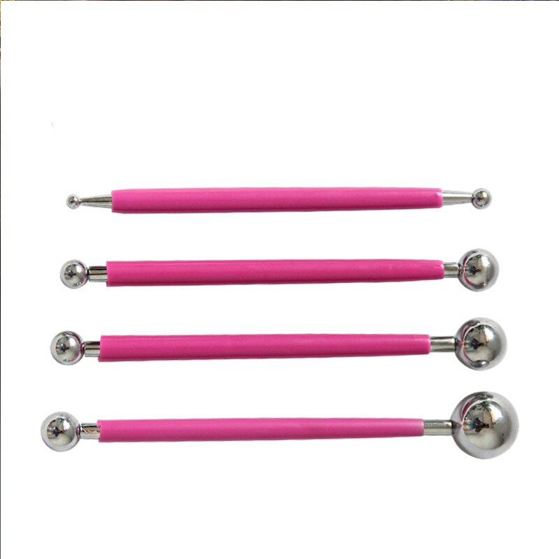4 Stks/set Suiker Carft Fondant Cake Decorating Carving Tool Rvs Dome Molding Kit Bal Stokken Polymeer Klei Gereedschap: Rose red