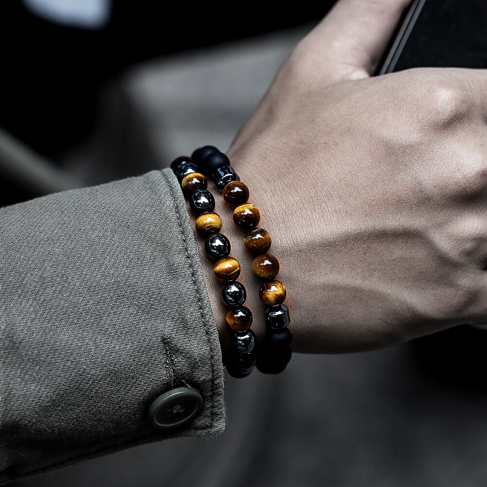 Men Bracelet Classic Tiger Eye Stone Bead Bracelet For Men Anniversary Jewelry Bijoux pour hommes: 9