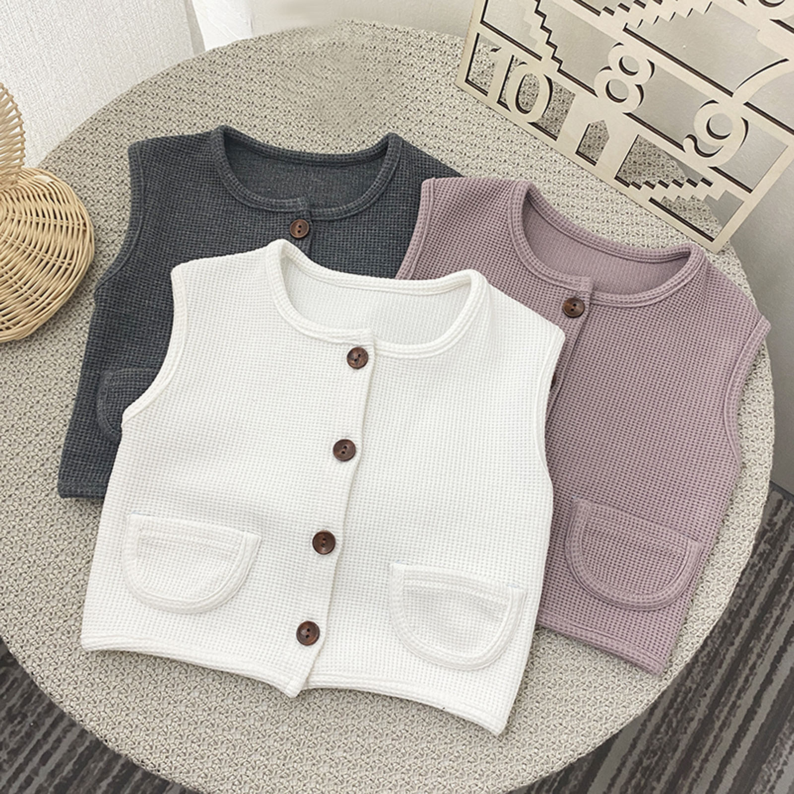 2021 outono inverno bebê recém-nascido meninas doce colete moda cor sólida waffle tricô colete quente infantil meninos coletes casaco