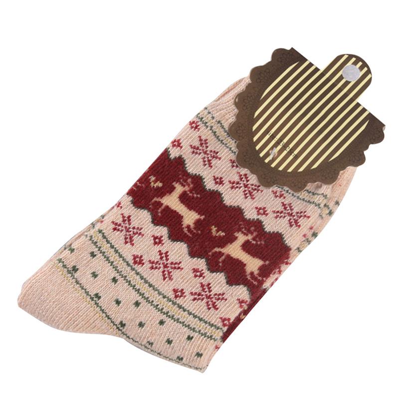 Kvinder uldsokker varm vinter tykke sokker juledyrsokker: Beige