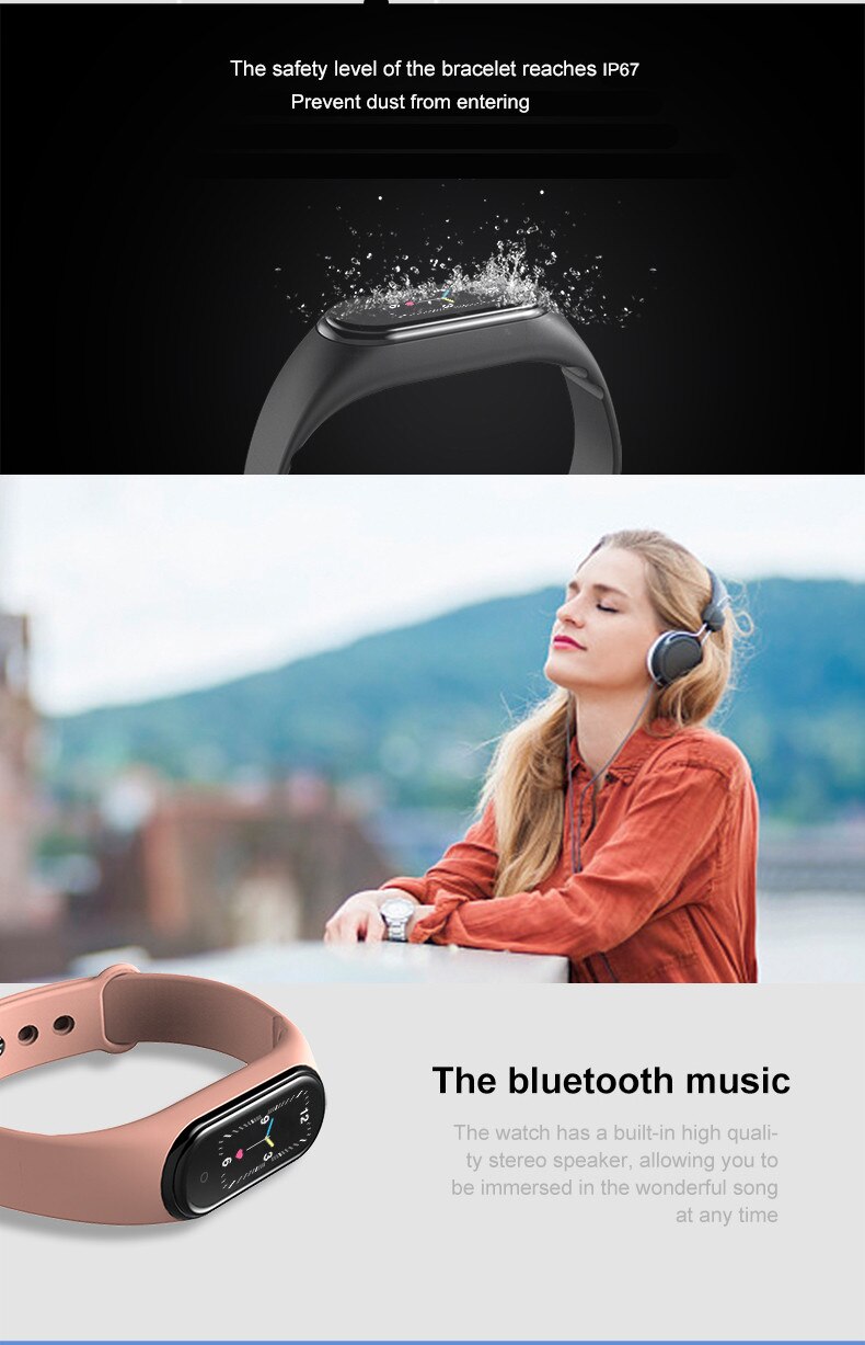 Farve skærm  m5 smart band pulsmåler fitness aktivitet tracker smart armbånd armbåndsur bånd til mænd kvinder børn