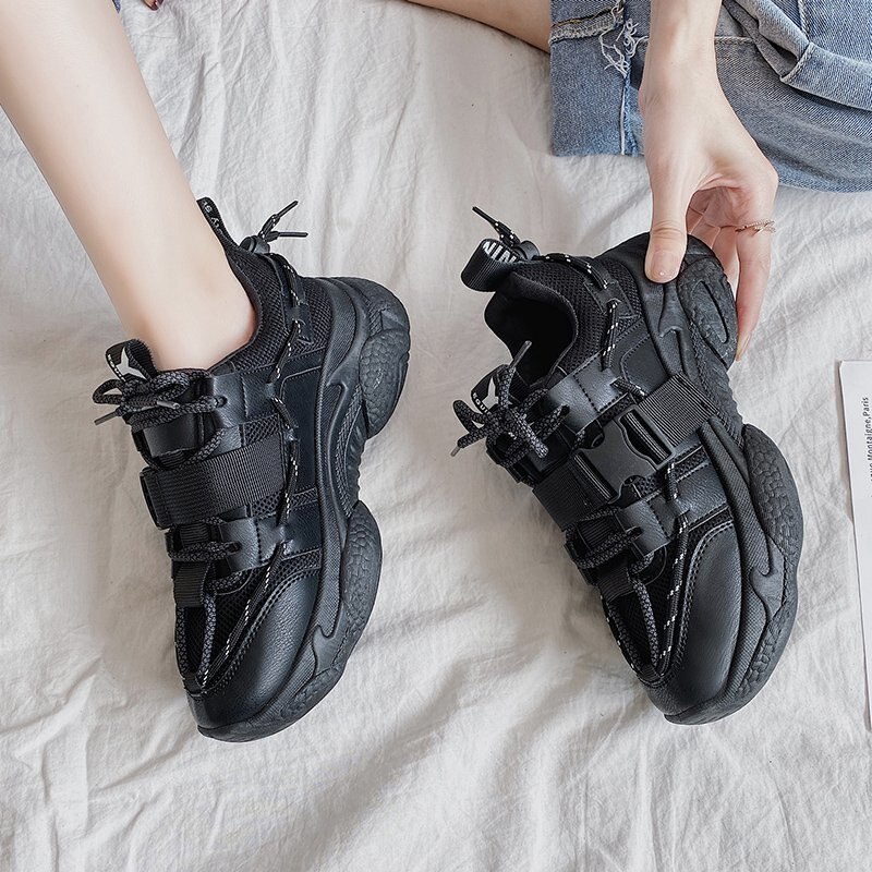 Platå sneakers för kvinnor höst chunky casual skor märke kvinna 5cm höga vulkaniserade skor tenis hona svart