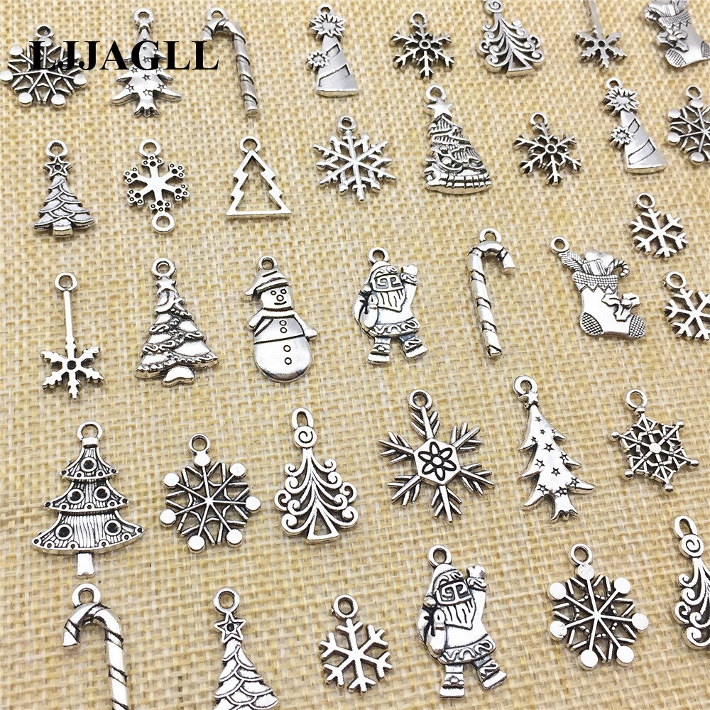 20 piezas de plata tibetana con varios tipos de dijes de Navidad, árboles, copos de nieve, colgantes de Papá Noel, apto Diy, hallazgos de joyería Diy, Make ASD056