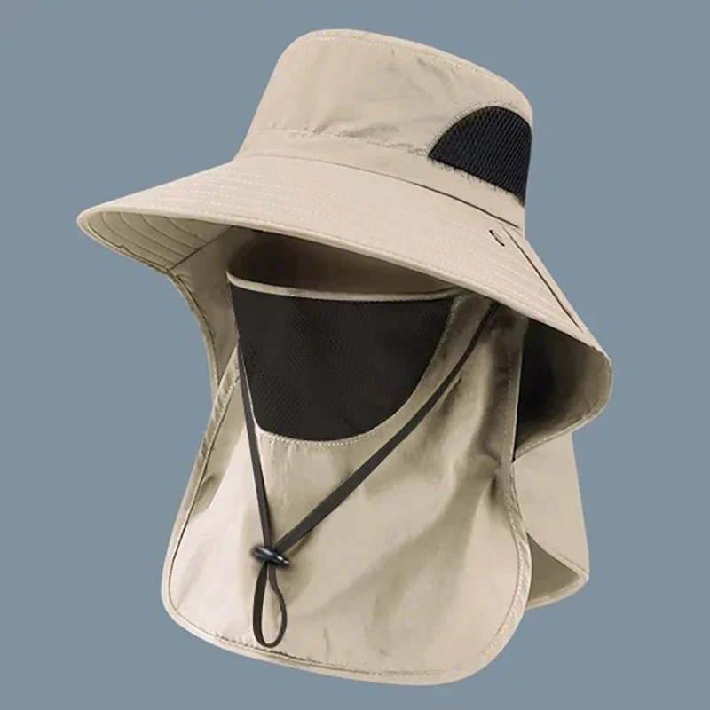 Uv-beschermende bucket hat upf 50+  brede rand zonnekap waterdichte nekflap ademend vissen wandelen safari trekking heren uitrusting 1pc: Khaki