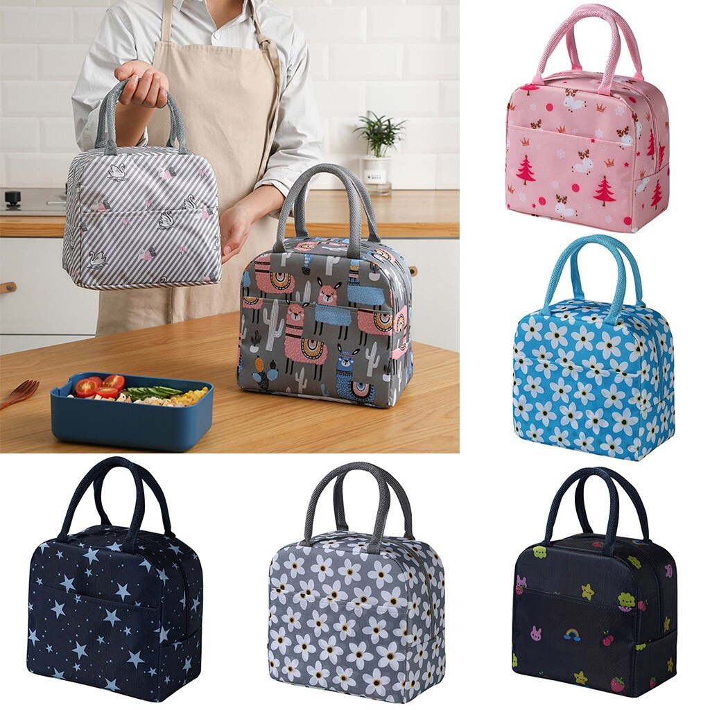 Portable Lunch Bag Thermal Insulated Lunch Box Tote Cooler Handbag Bento Pouch Dinner Container School Food Storage Bags