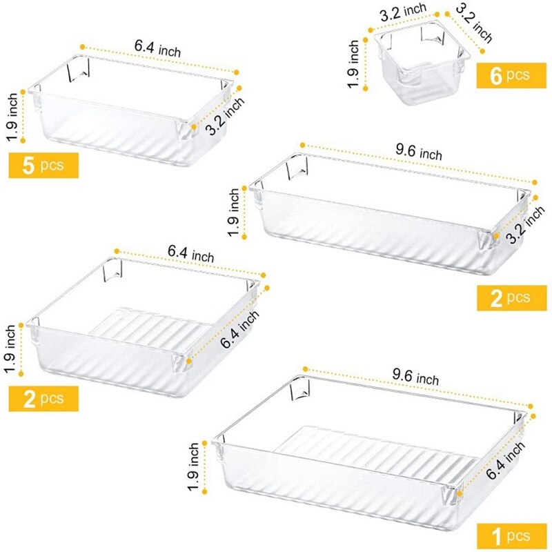 16Pcs 5 Size Plastic Desk Drawer Organizer Set Drawer Tray Dividers Storage Bins Vanity Trays Organizers Container