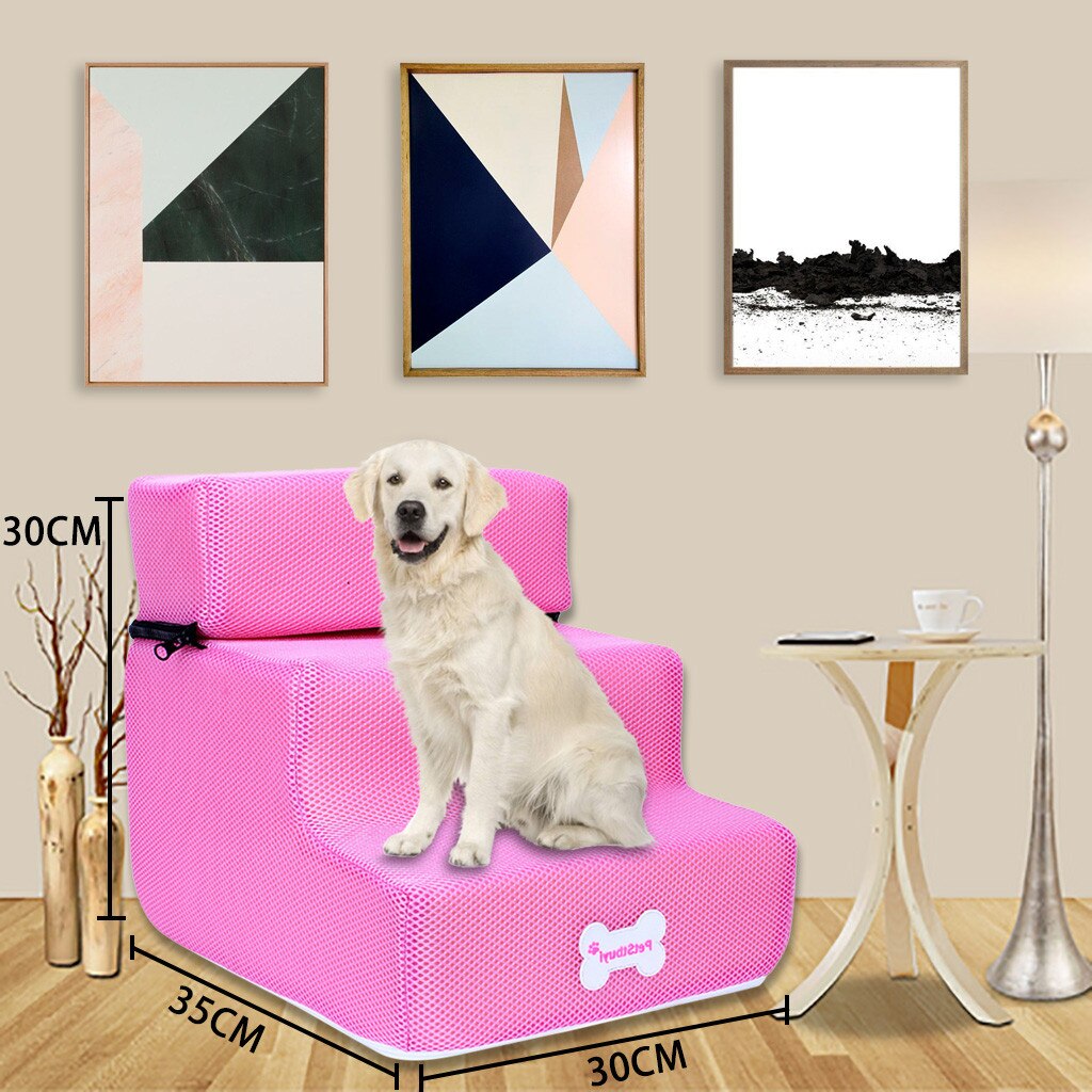Hond Trappen Huisdier 3 Stappen Trap Voor Kleine Hond Kat Hond Huis Huisdier Oprit Ladder Anti-Slip Opvouwbare Honden bed Trappen Dierbenodigdheden: Pink