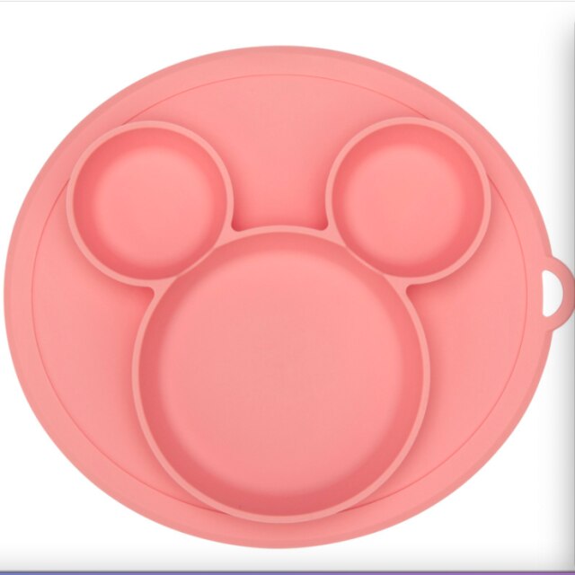 Barn skål tallerkener baby mating silikon tallerken #39 integrerte baby silicagel fat: Rosa