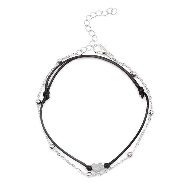Dames Roestvrij Stalen Dubbele Laag Liefde Lederen Touw Been Chain Enkelband Armband Christmas: SV