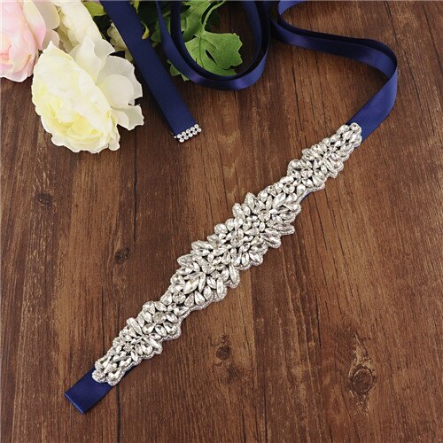 ZMS334 Hochzeit Gürtel Strass Gürtel Brautjungfer Gürtel Braut Gürtel Frauen Schärpe Gürtel Hochzeit Zubehör Gürtel für Abendkleider: Marine Blau