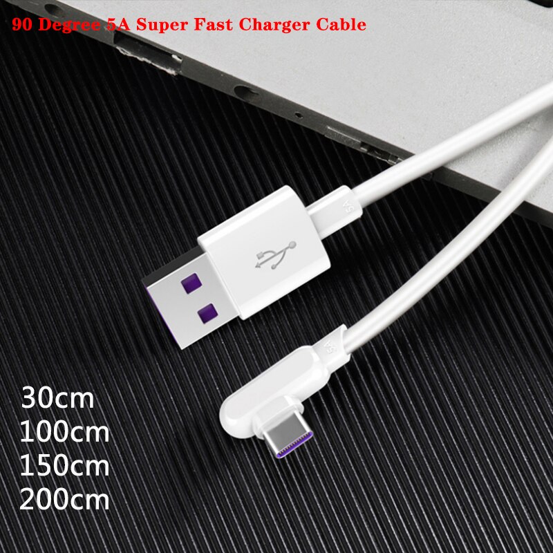 0.3/1/1.5/2M HUAWEI 90 Degree USB Type C Cable 5A USB-C Cable Type-C Fast Charging Cord For Huawei P20 P30 P40 Mate 20 30 40 Pro