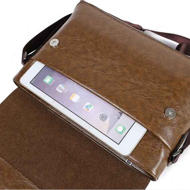Mænds lædertaske business casual pu enkelt skulder diagonal taske multifunktionel ensfarvet dokumentmappe
