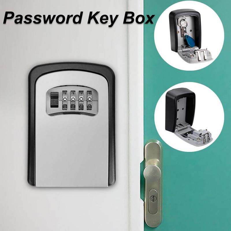Key Lock Box Wall Mounted Aluminum Alloy Key Safe Box Weatherproof 4 Digital Combination Key Storage Lock Box Indoor Outdoor