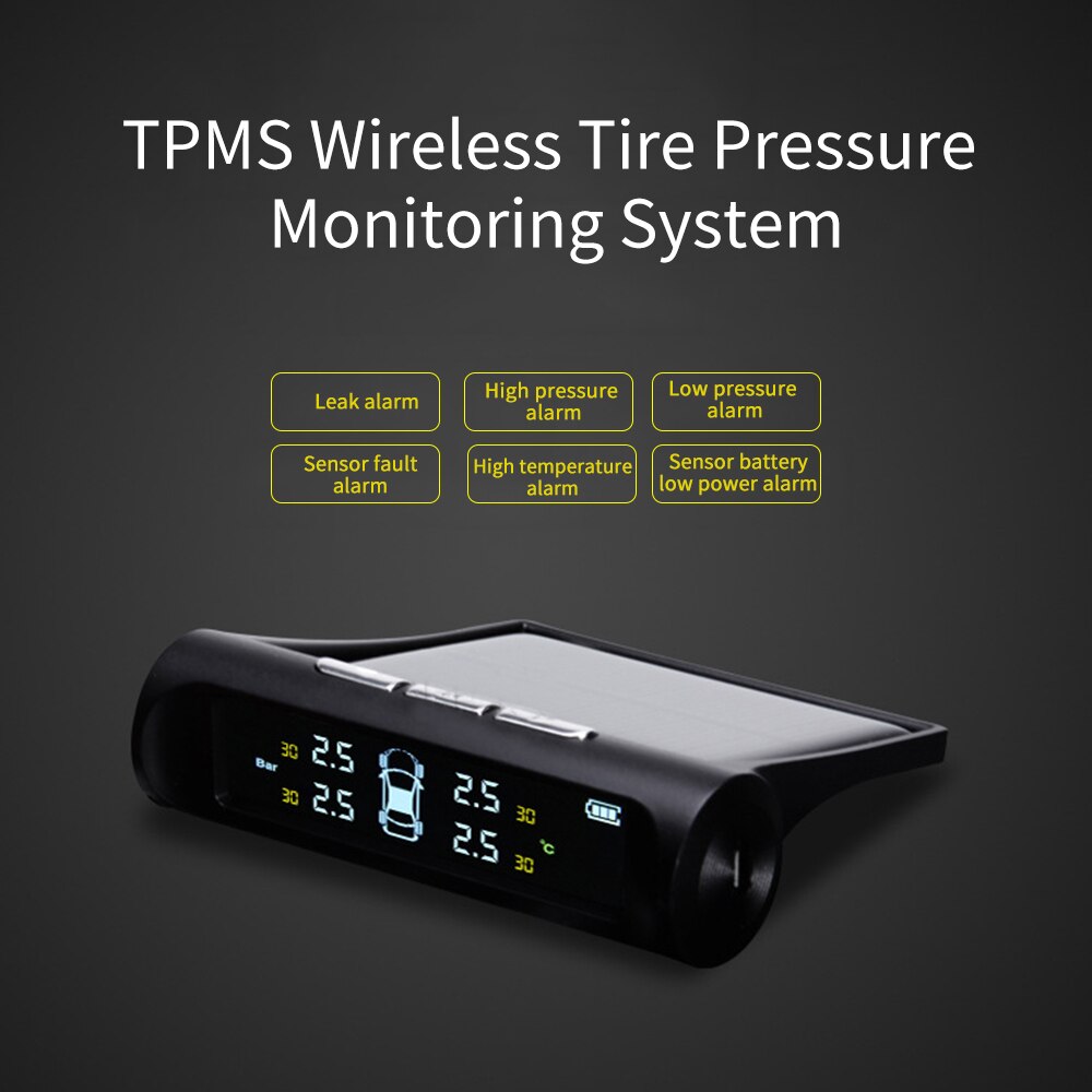 TPMS Car Tire Pressure Alarm Sensor Display Monitoring System Power Charging Temperature Warning with 4 External Sensors